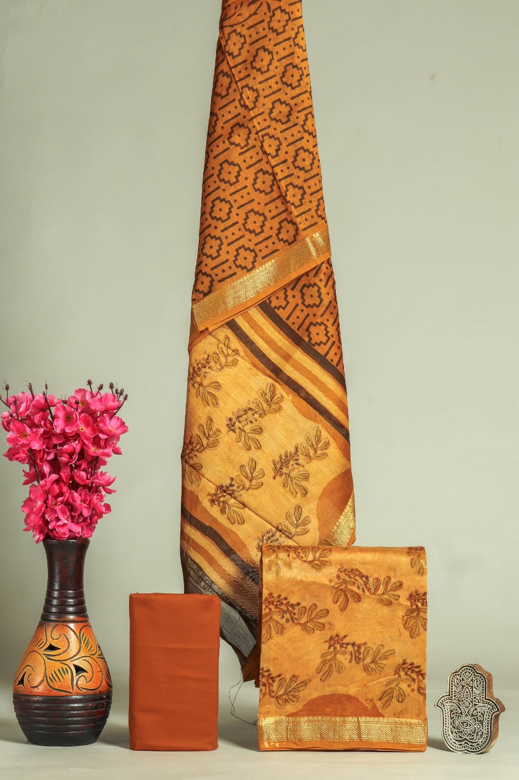 YUVI STYLE HAND BLOCK PRINT MAHESHWARI SILK SUIT WITH MAHESHWARI SILK DUPATTA (MSLYS150
