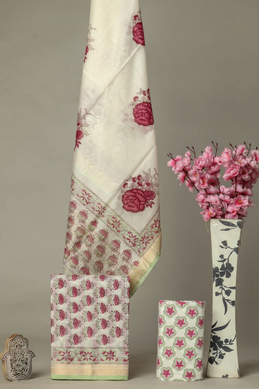 EXCLUSIVE HAND BLOCK  PRINT MAHESHWARI SILK SUIT WITH MAHESHWARI SILK DUPPTA (MSLYS160)