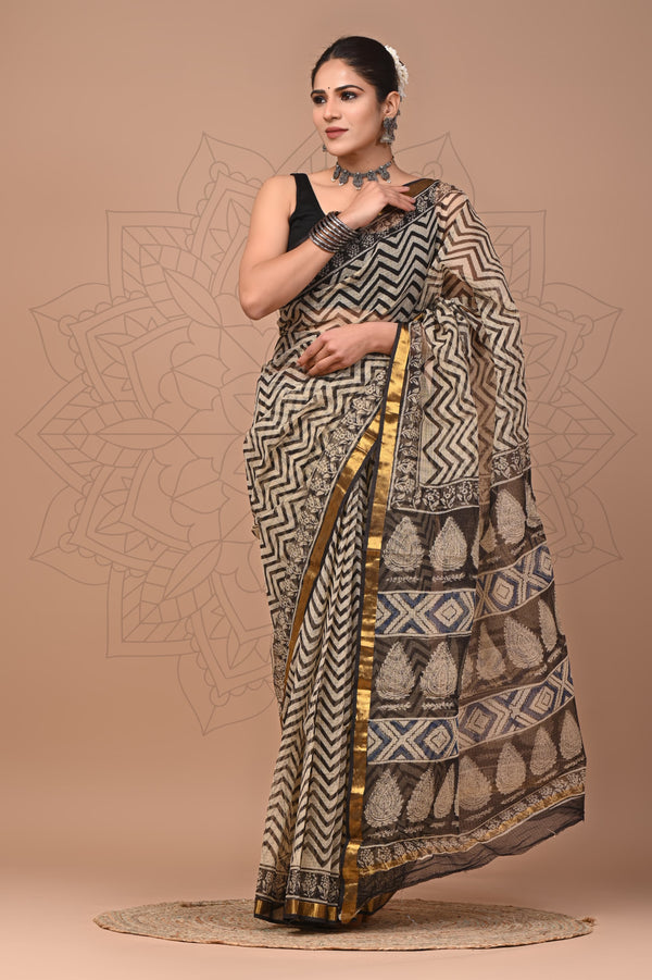 DESIGNER HAND BLOCK PRINTED KOTA DORIYA SILK SAREE(KDSYS23)