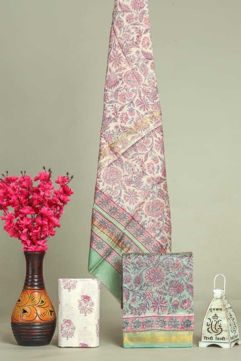 DESIGNER HAND BLOCK PRINT MAHESHWARI SILK SUIT WITH MAHESHWARI SILK DUPATTA (MSLYS192)