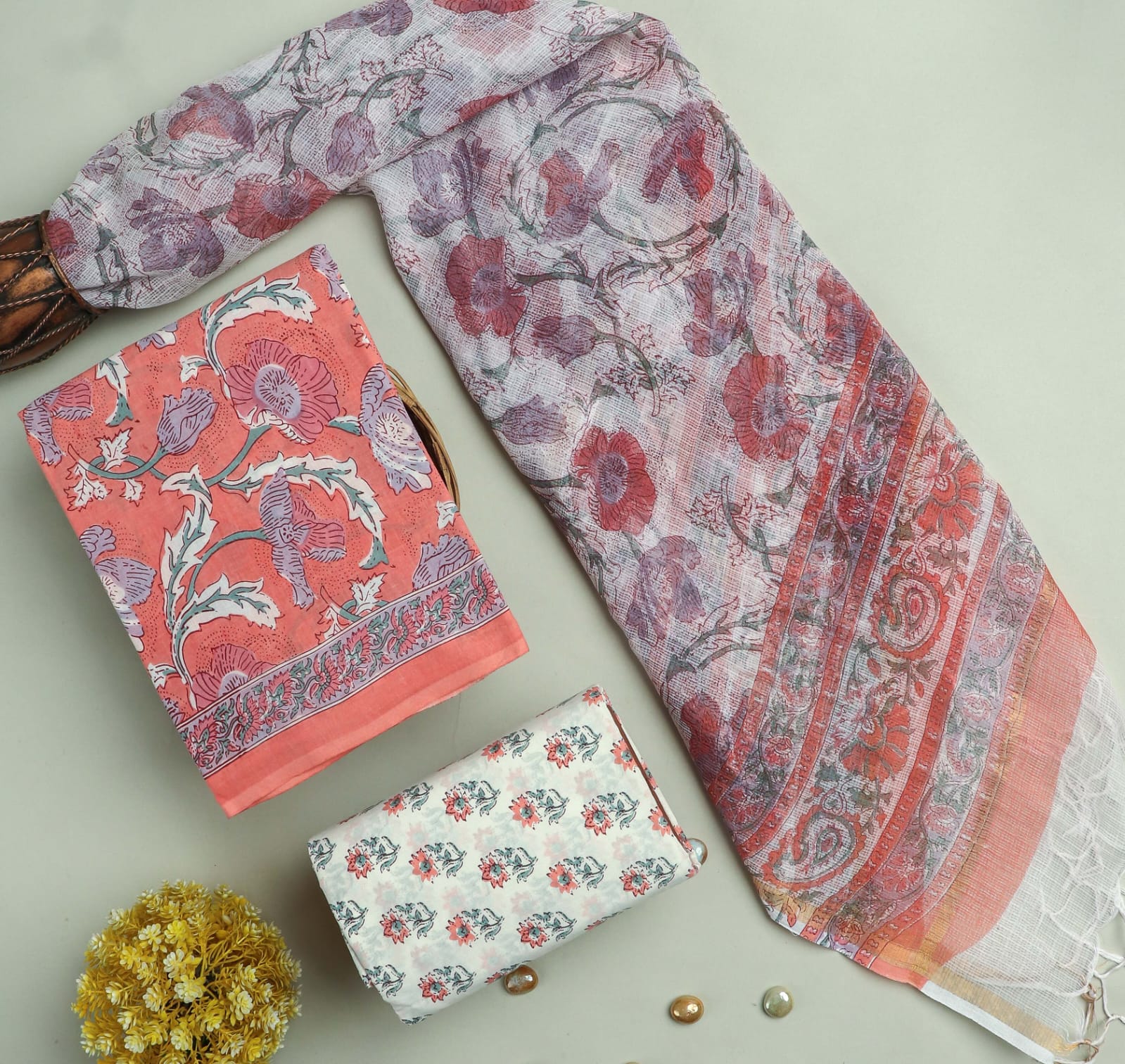 EXCLUSIVE HAND BLOCK PRINT PURE COTTON SUIT WITH KOTA DORIYA DUPTTA (3CKDYS187)