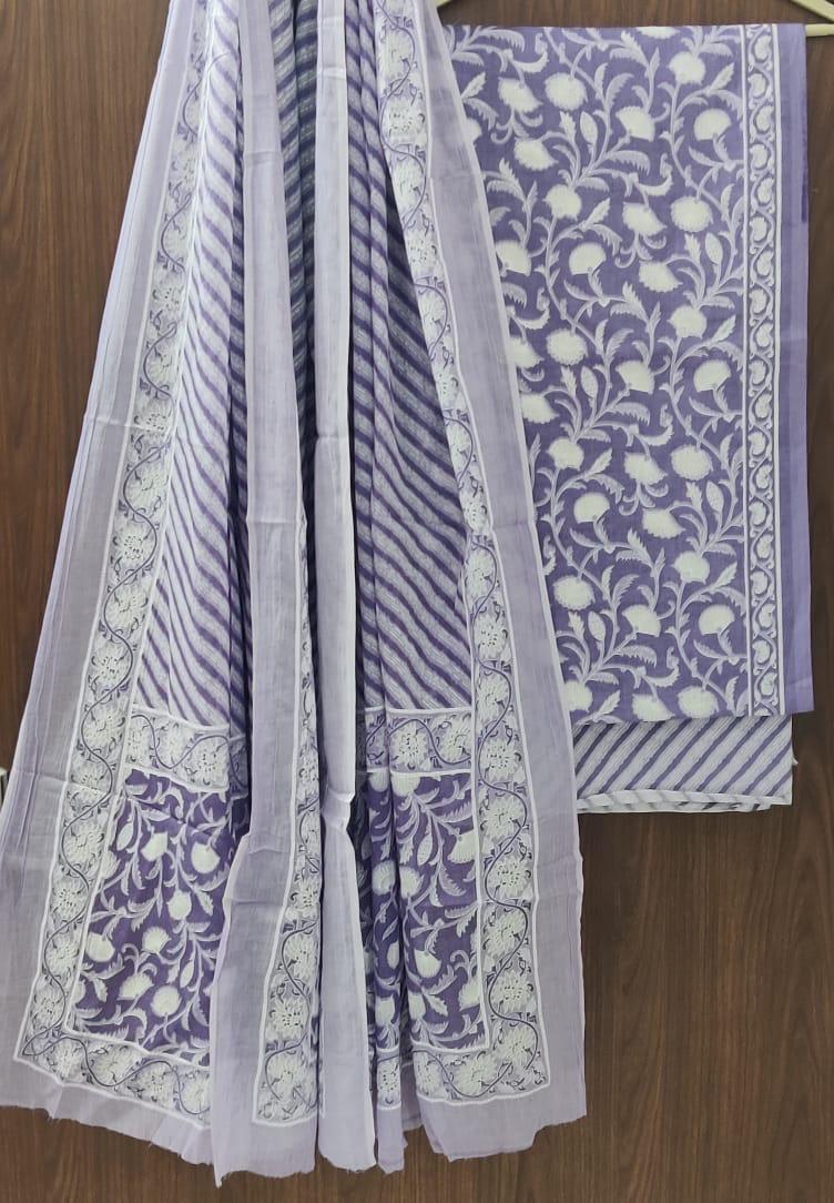 DESIGNER HAND BLOCK PRINT PURE COTTON SUIT WITH COTTON MULMUL DUPATTA (MALYS93)