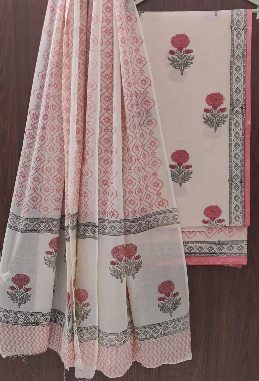 DESIGNER HAND BLOCK PRINT PURE COTTON SUIT WITH COTTON MULMUL DUPATTA (MALYS34)