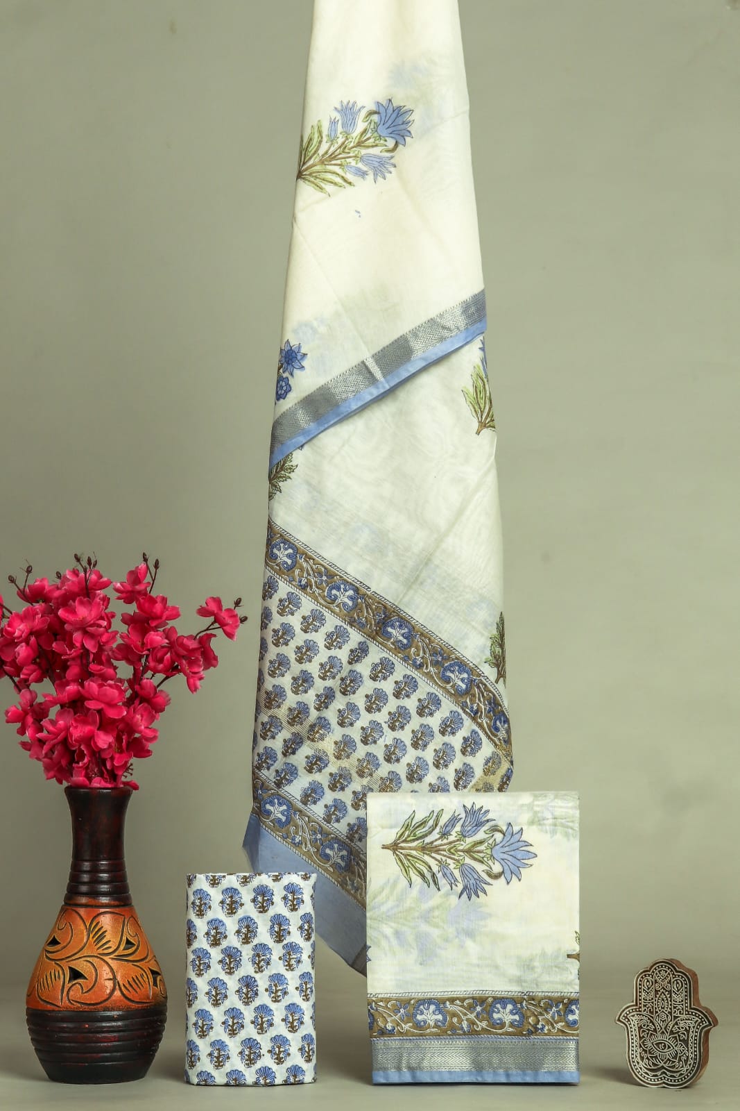 EXCLUSIVE HAND BLOCK AJRAK PRINT MAHESHWARI SILK SUIT WITH MAHESHWARI SILK DUPATTA (MSLYS127)