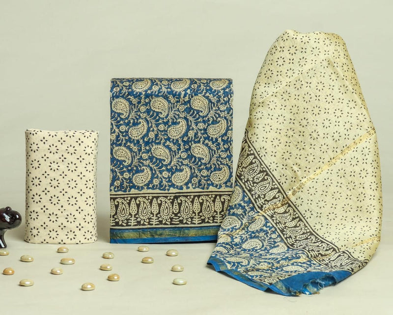 YUVI STYLE HAND BLOCK CHANDERI SILK SUIT SET WITH CHANDERI DUPATTA (CHDYS194)