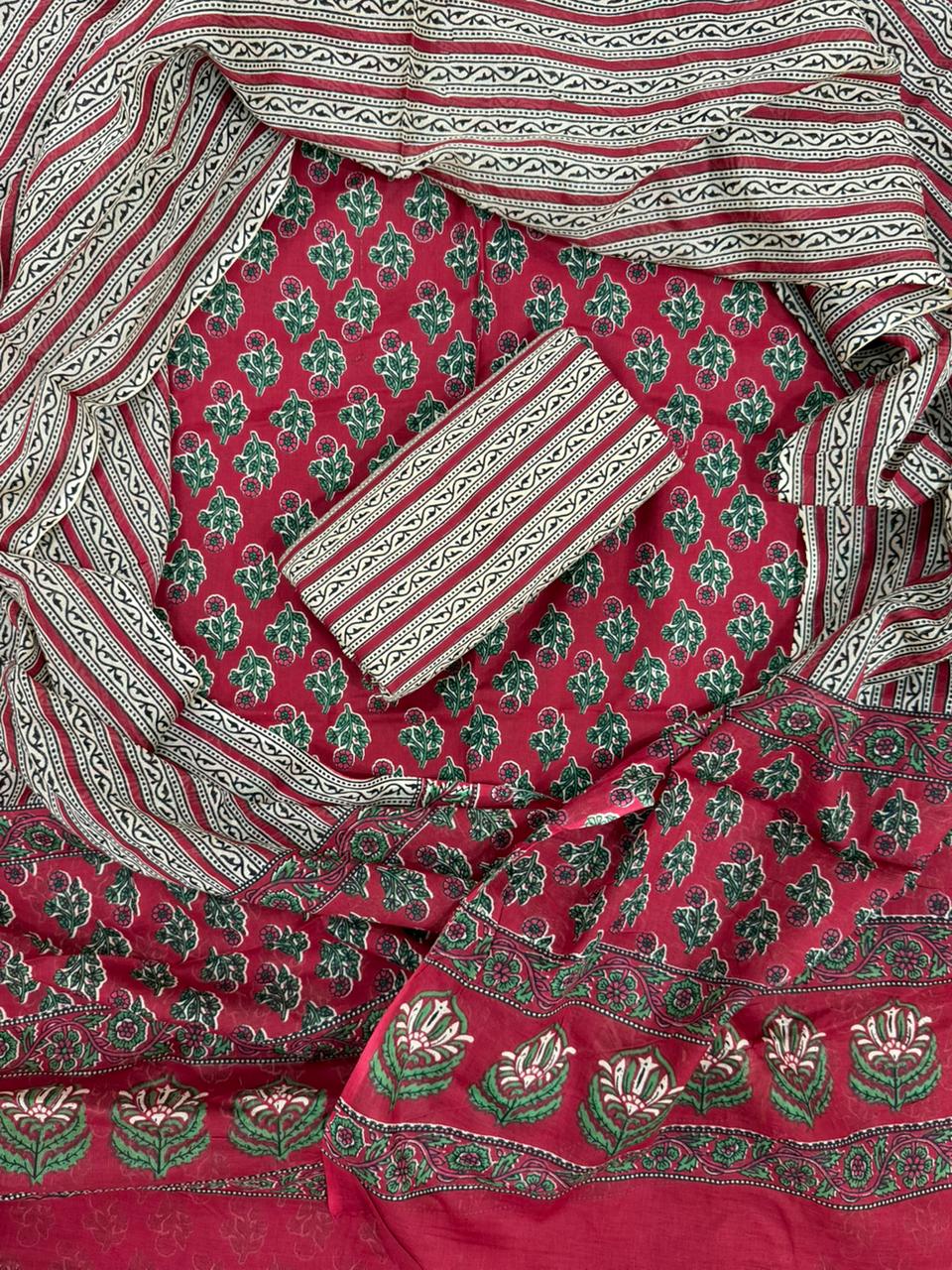 DESIGNER HAND BLOCK PRINT PURE COTTON SUIT WITH MULMUL DUPATTA(MALYS82)