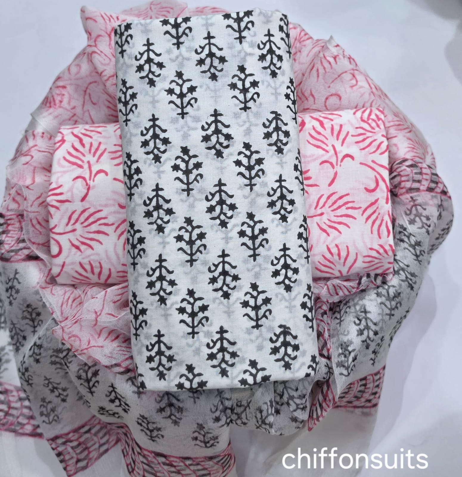 EXCLUSIVE HAND BLOCK PRINT PURE COTTON SUIT WITH CHIFFION DUPTTA (PCHFYS104)