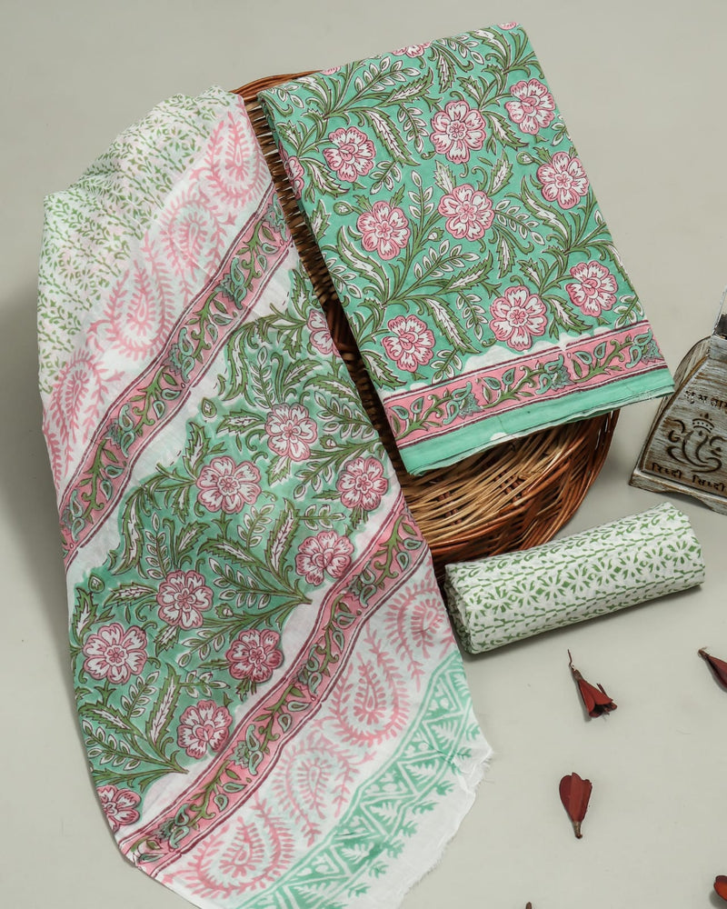 EXCLUSIVE HAND BLOCK PRINT PURE COTTON SUIT WITH COTTON MULMUL DUPATTA (MALYS179)