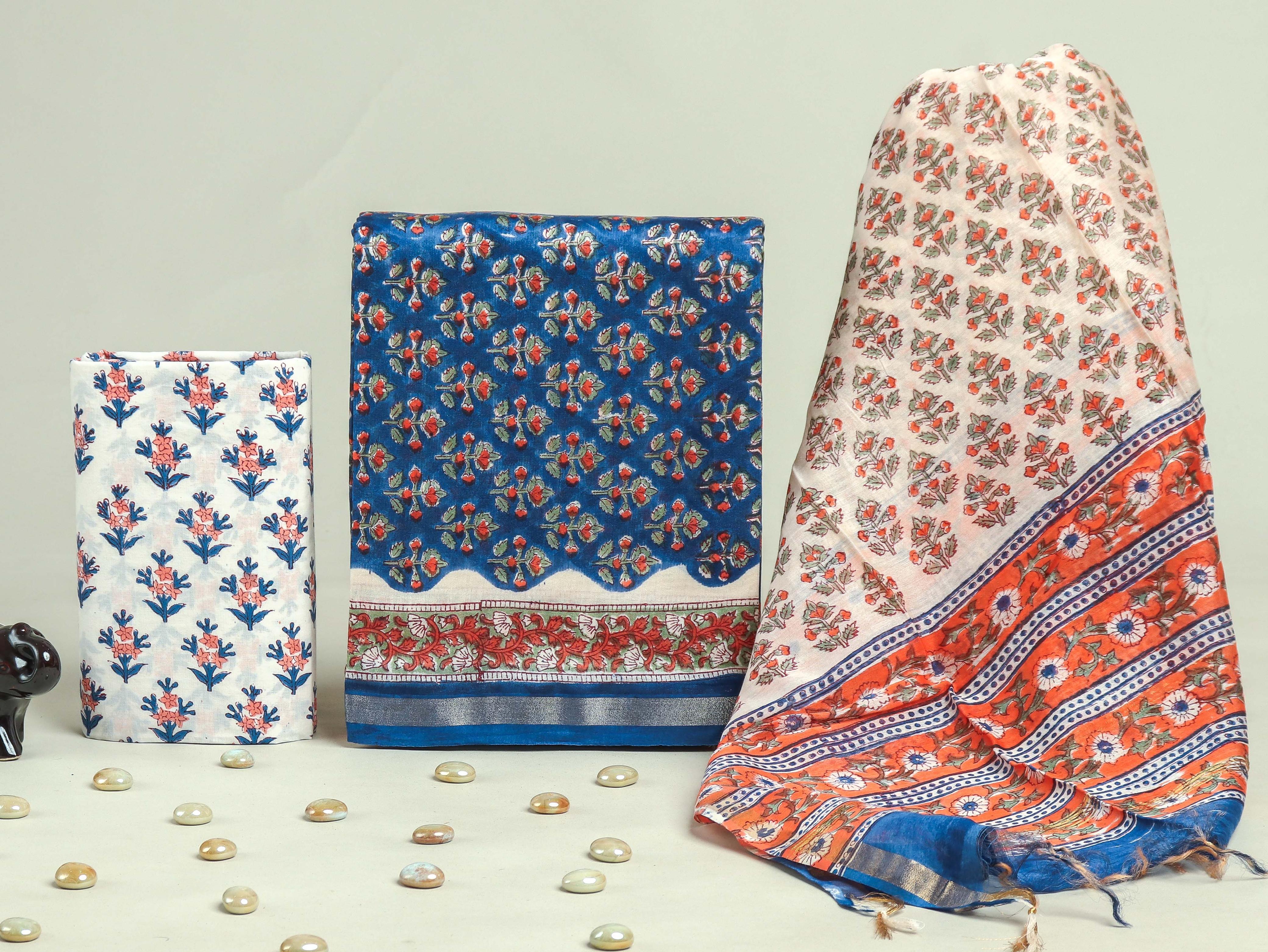 DESIGNER HAND BLOCK PRINT CHANDERI SILK SUIT SET WITH PREMIUM CHANDERI DUPATTA (CHDYS94)