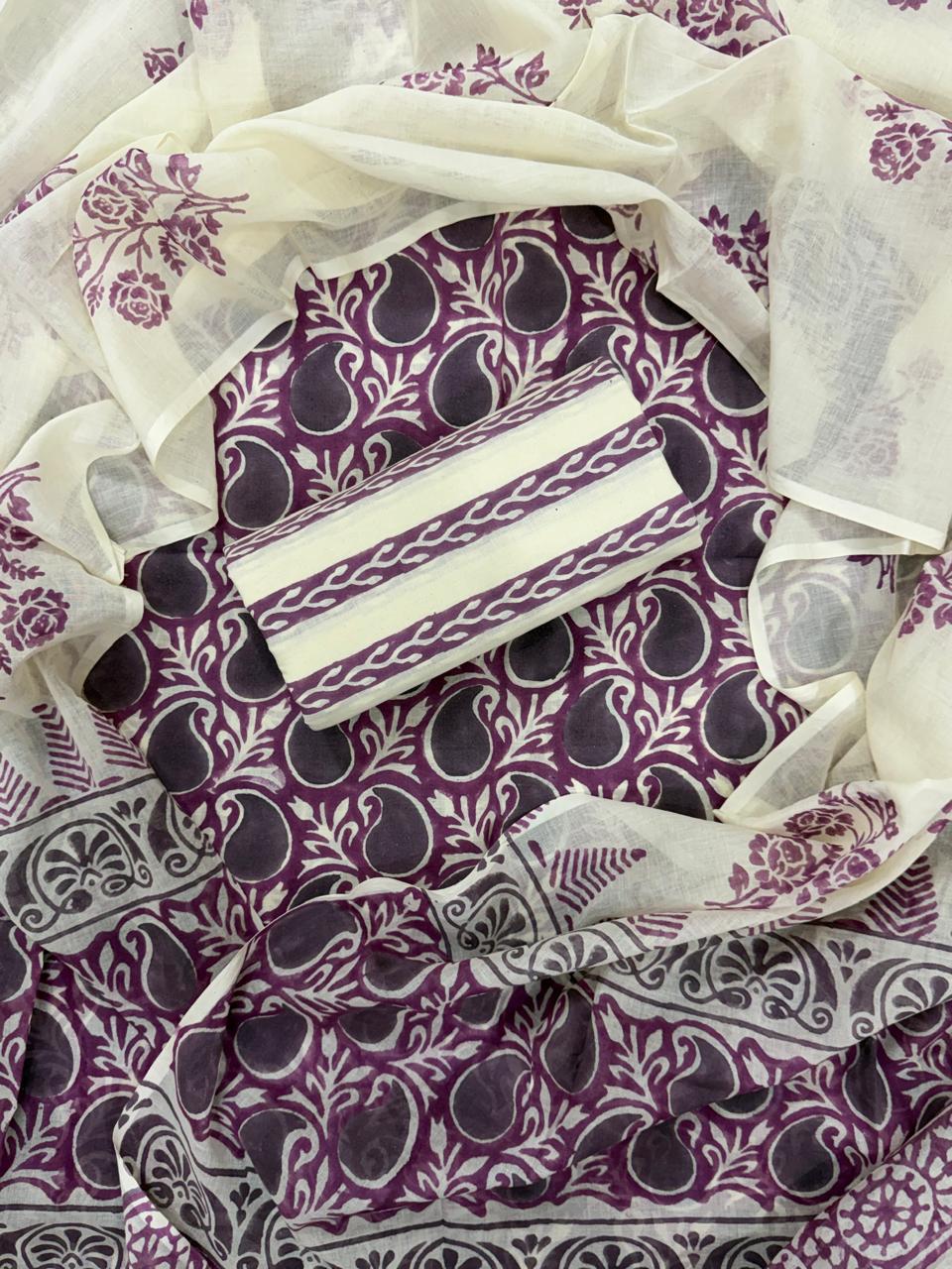 DESIGNER HAND BLOCK PRINT PURE COTTON SUIT WITH COTTON MULMUL DUPATTA(MALYS326)