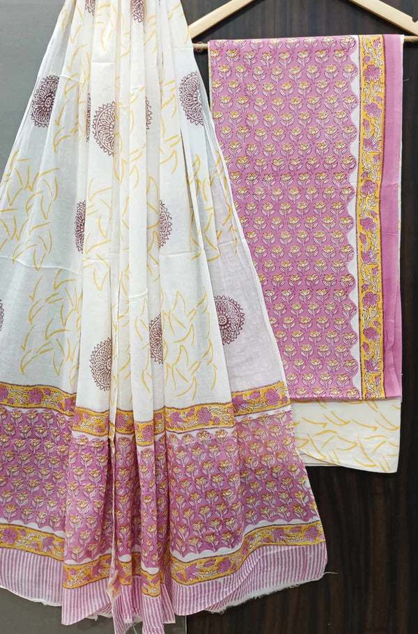 YUVI STYLE HAND BLOCK PRINT PURE COTTON SUIT WITH  MULMUL DUPATTA (MALYS167)