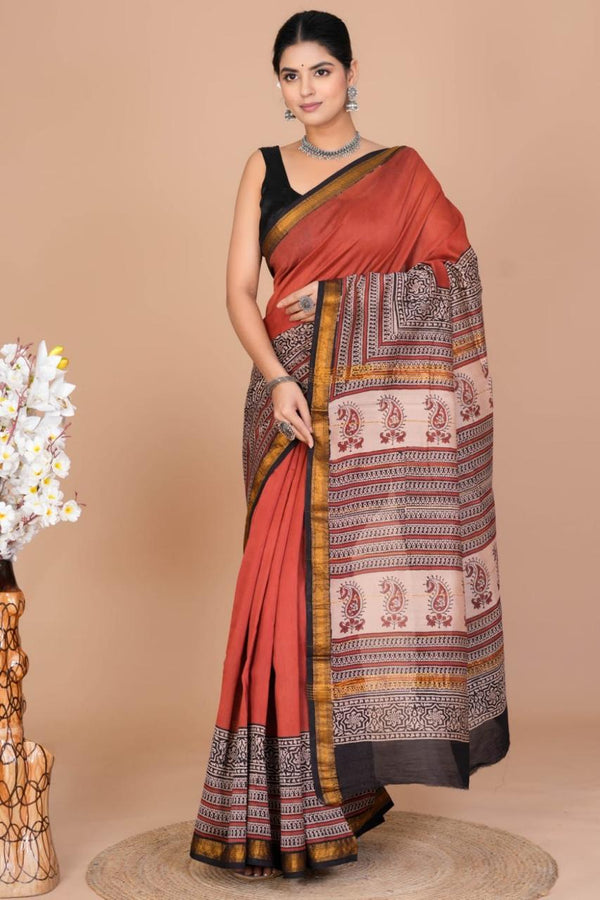 DESIGNER HAND BLOCK PRINTED MAHESWARI SILK SAREE ( MSYS45)