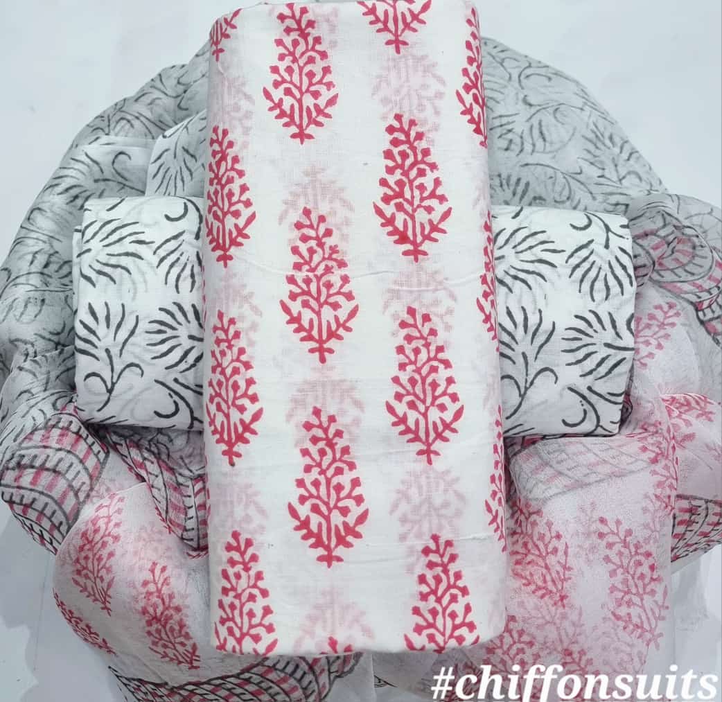 DESIGNER PURE COTTON SUIT WITH CHIFFON DUPATTA (PCHFYS41)