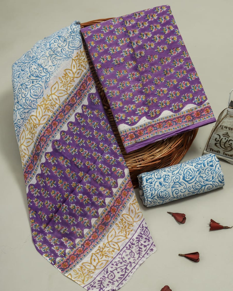 DESIGNER HAND BLOCK PRINT PURE COTTON SUIT WITH COTTON MULMUL DUPATTA(MALYS79)