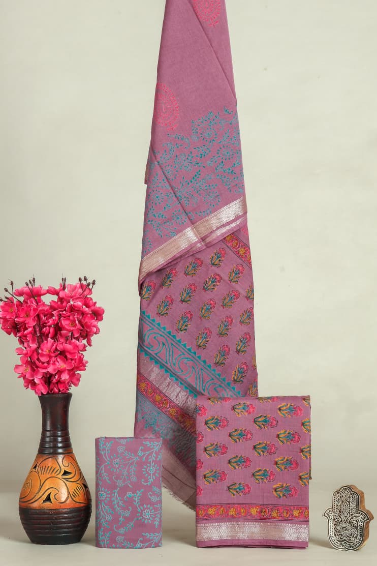 TRADITIONAL HAND BLOCK PRINT MAHESHWARI SILK SUIT WITH MAHESHWARI SILK DUPATTA (MSLYS105)