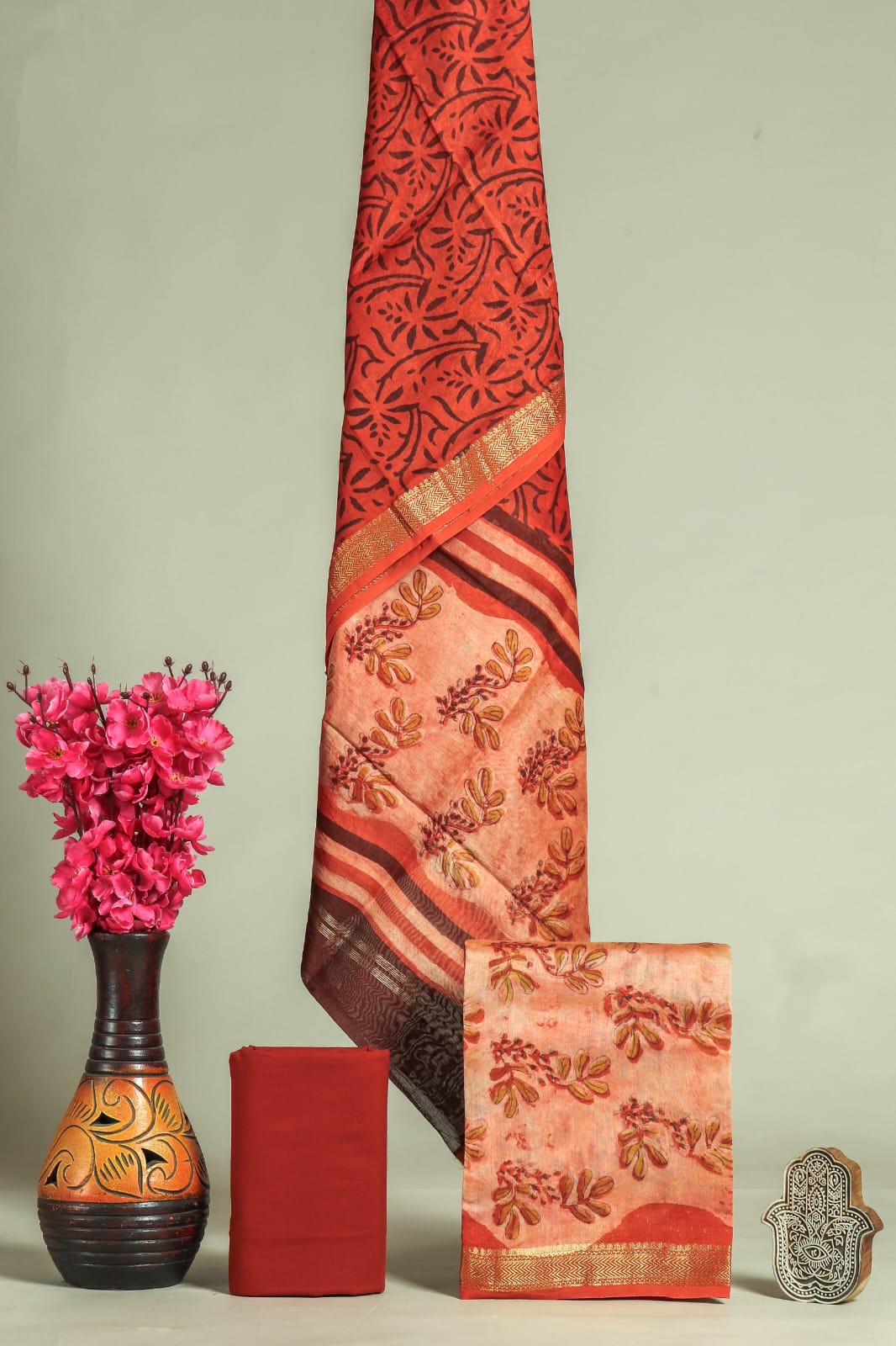 EXCLUSIVE  HAND BLOCK PRINT MAHESHWARI SILK SUIT WITH MAHESHWARI SILK (MSLYS89)