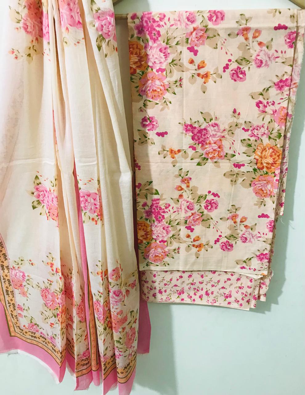 Designer Hand Block Print Pure Cotton Suit with Cotton Mulmul Dupatta (MALYS03)
