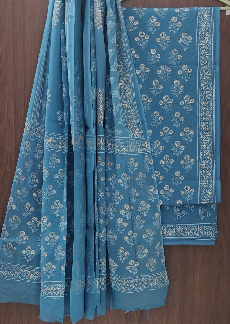 DESIGNER HAND BLOCK PRINT PURE COTTON SUIT WITH COTTON MULMUL DUPATTA (MALYS70)