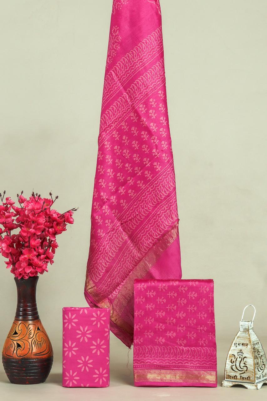EXCLUSIVE HAND BLOCK PRINT MAHESHWARI SILK SUIT WITH MAHESHWARI SILK DUPPTA (MSLYS172)