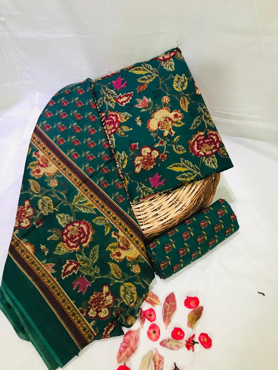 DESIGNER HAND BLOCK  PRINT PURE COTTON SUIT WITH MULMUL DUPATTA (MALYS48)
