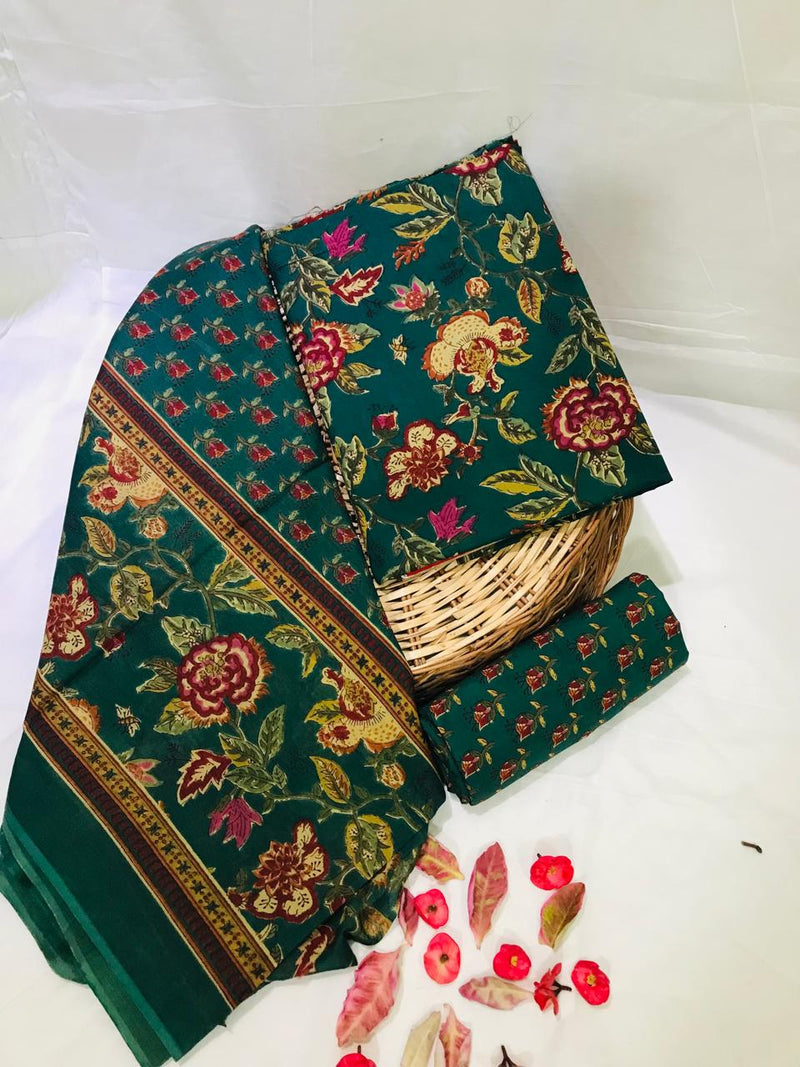 DESIGNER HAND BLOCK  PRINT PURE COTTON SUIT WITH MULMUL DUPATTA (MALYS48)