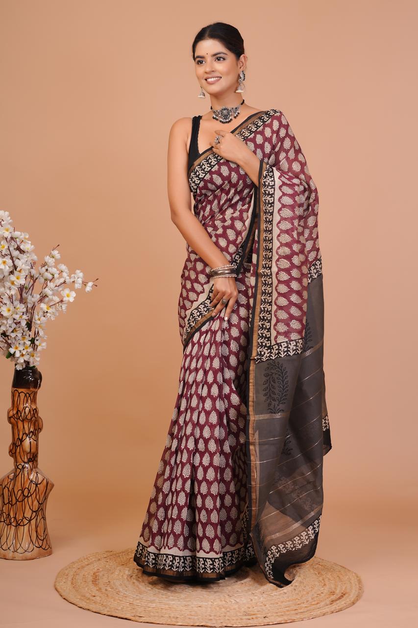 EXCLUSIVE HAND BLOCK PREMIUM CHANDERI SILK SAREE (CHDSYS35)