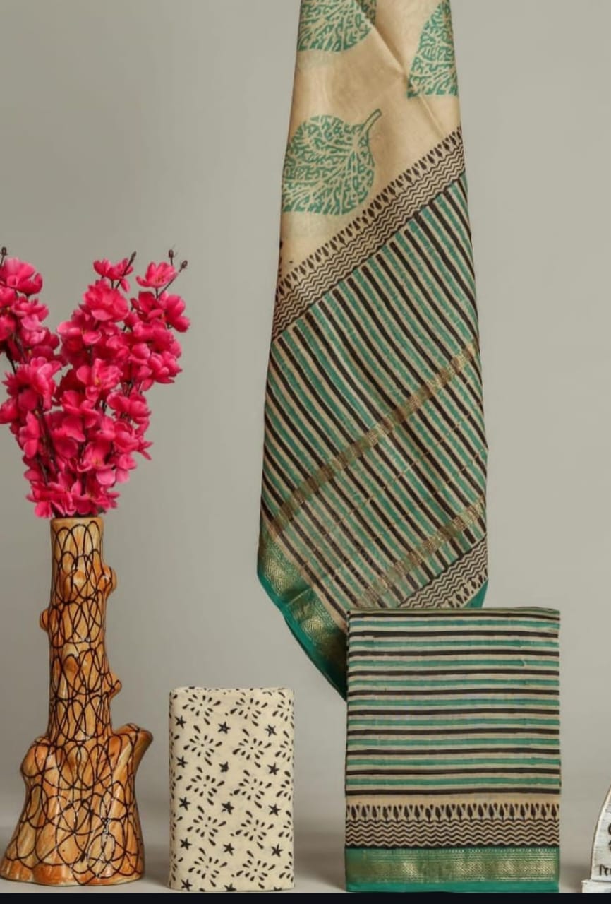 DESIGNER HAND BLOCK PRINT MAHESHWARI SILK SUIT SET (MSLYS137)