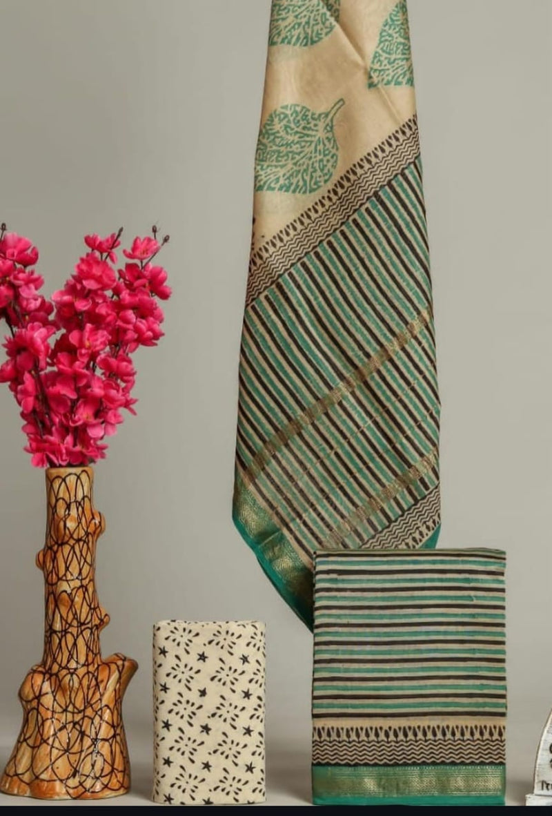 EXCLUSIVE INDIGO HAND BLOCK PRINT MAHESHWARI SILK SUIT WITH MAHESHWARI SILK (MSLYS90)