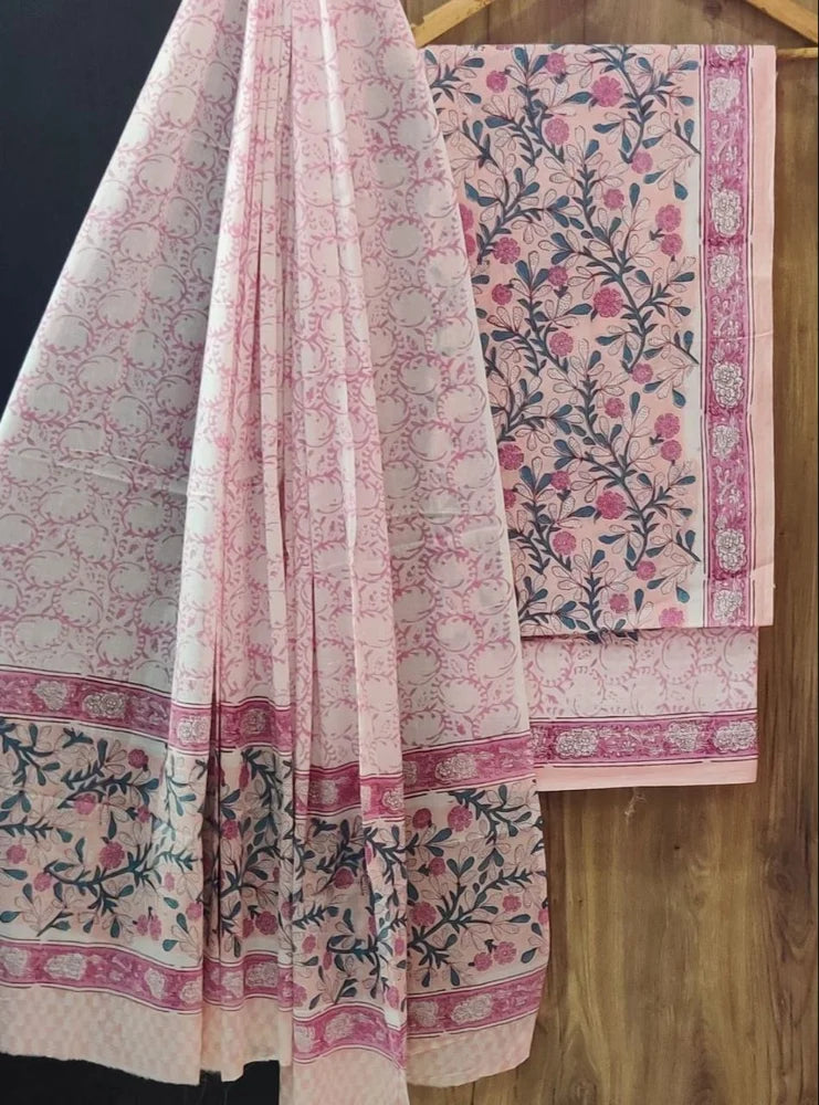 EXCLUSIVE HAND BLOCK PRINT PURE COTTON SUIT WITH COTTON MULMUL DUPATTA (MALYS197)