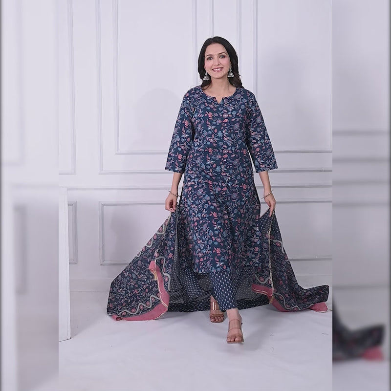 DESIGNER HAND BLOCK PRINT PURE COTTON SUIT WITH COTTON MULMUL (MALYS64)