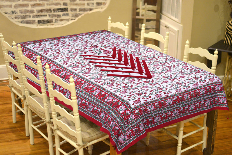 DESIGNER HAND BLOCK PRINT DINING TABLE COVER WITH SIX NAPKIN ( DTCYS03)