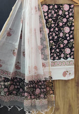 DESIGNER HAND BLOCK PRINT PURE COTTON SUIT MATERIAL WITH KOTA DORIA DUPATTA (3CKDYS49)