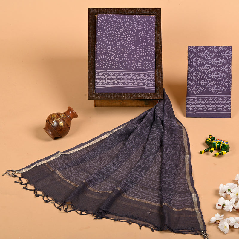 DESIGNER HAND BLOCK PRINT PURE COTTON SUIT MATERIAL WITH KOTA DORIA DUPATTA (3CKDYS71