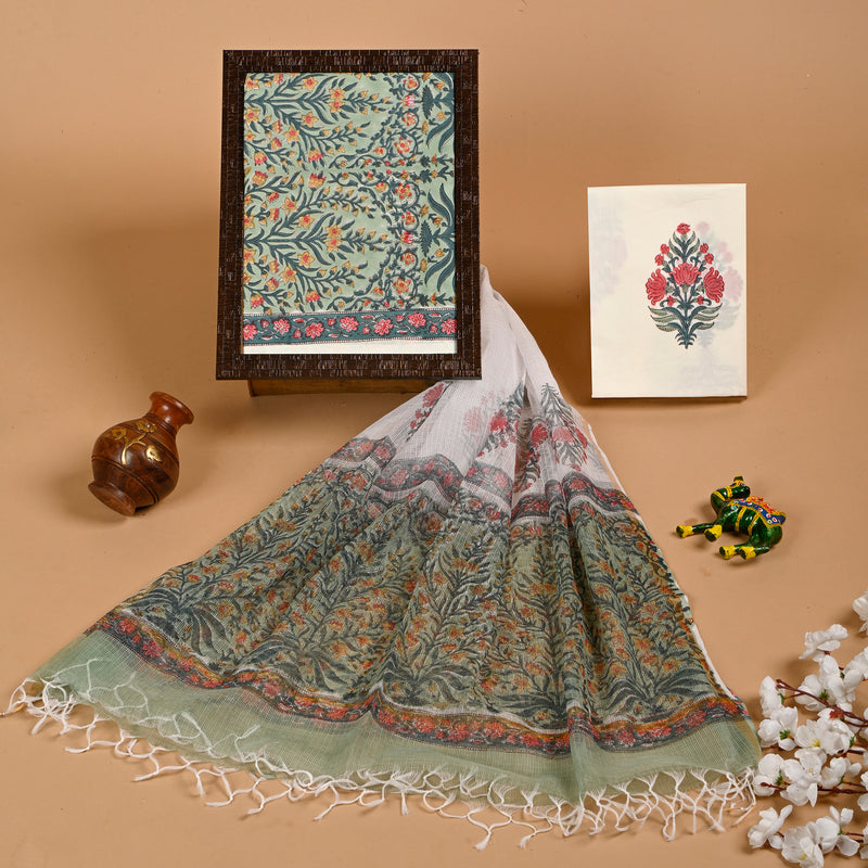 DESIGNER HAND BLOCK PRINT PURE COTTON SUIT MATERIAL WITH KOTA DORIA DUPATTA (3ckdys53)