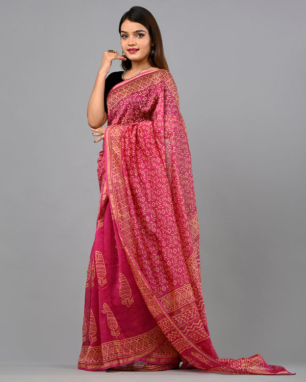 DESIGNER HAND BLOCK PRINTED CHANDERI SILK SAREE (CHDSYS12)