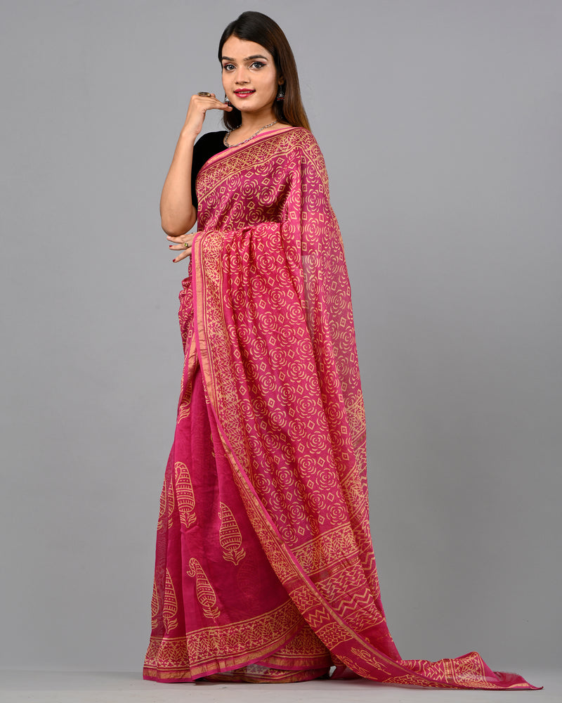 DESIGNER HAND BLOCK PRINTED CHANDERI SILK SAREE (CHDSYS12)