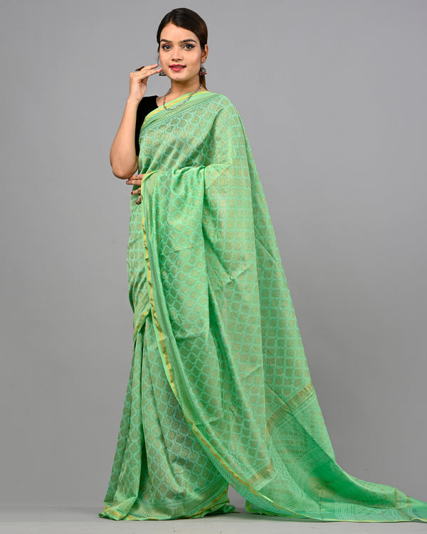 DESIGNER HAND BLOCK PRINTED CHANDERI SILK SAREE (CHDSYS13)