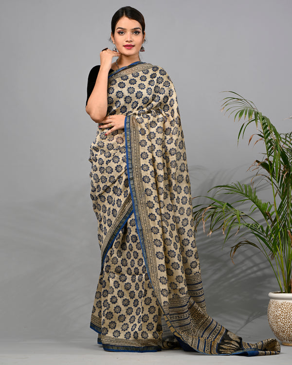 DESIGNER HAND BLOCK PRINTED CHANDERI SILK SAREE (CHDSYS14)