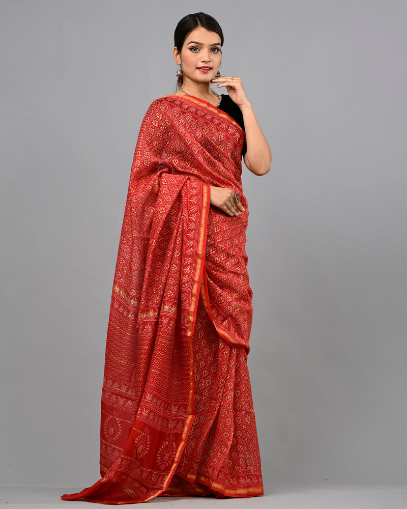 DESIGNER HAND BLOCK PRINTED CHANDERI SILK SAREE (CHDSYS17)