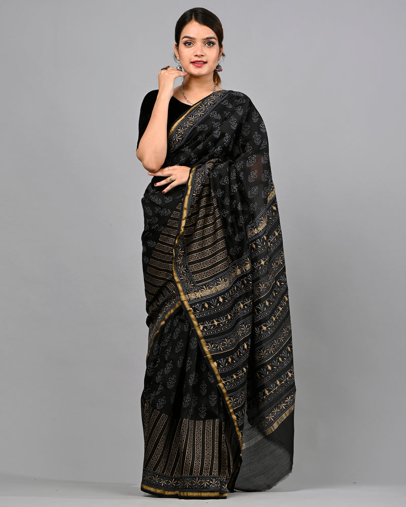 DESIGNER HAND BLOCK PRINTED CHANDERI SILK SAREE (CHDSYS20)