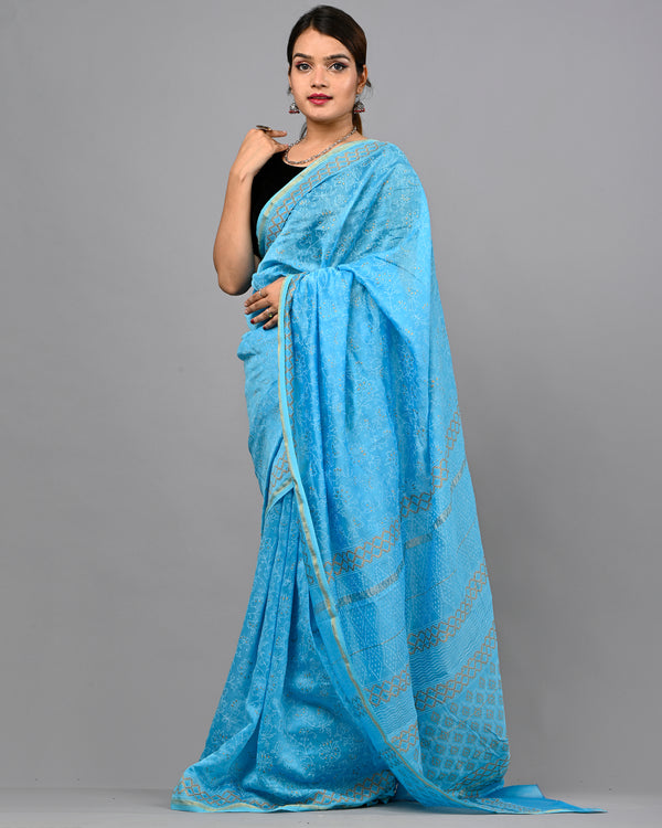 DESIGNER HAND BLOCK PRINTED CHANDERI SILK SAREE (CHDSYS22)