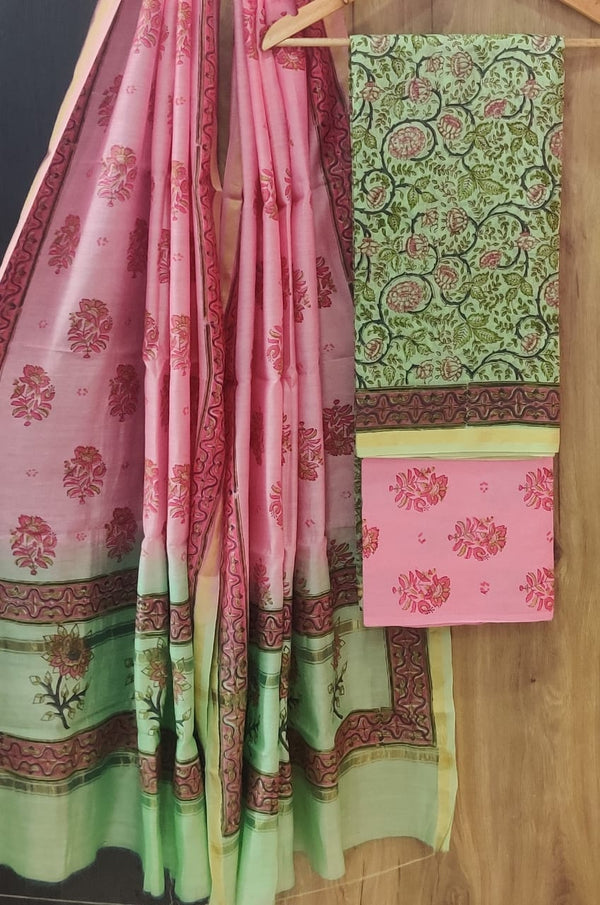 DESIGNER HAND BLOCK PRINT CHANDERI SILK SUIT SET WITH PREMIUM CHANDERI DUPATTA (CHDYS72)