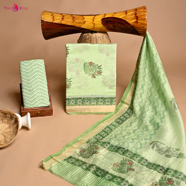 Designer Hand Block Print Maheshwari Silk Suit Set (MSLYS16)