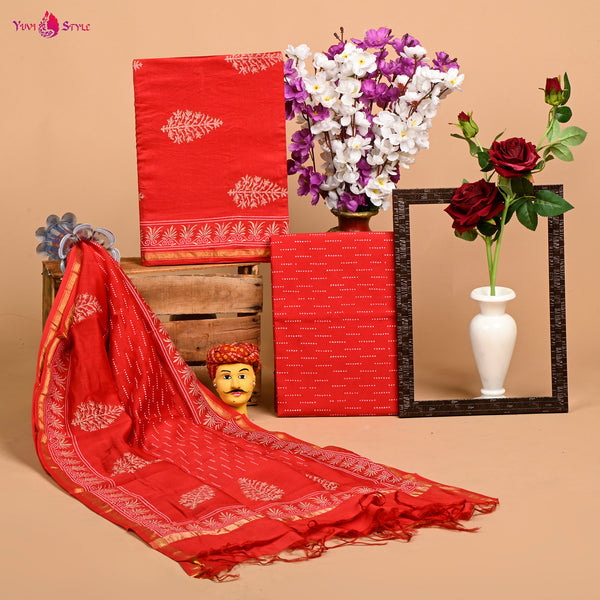 Designer Hand Block Print Chanderi Silk Suit set with Premium Chanderi Dupatta (CHDYS04)