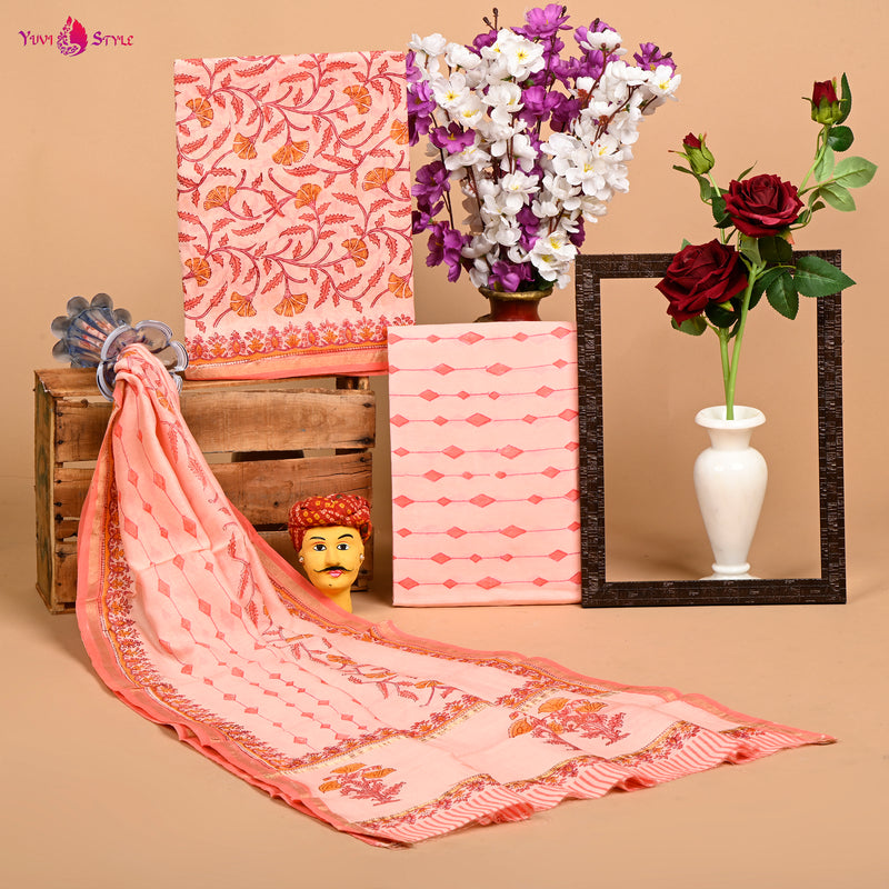 DESIGNER HAND BLOCK PRINT CHANDERI SILK SUIT SET WITH PREMIUM CHANDERI DUPATTA (CHDYS59)
