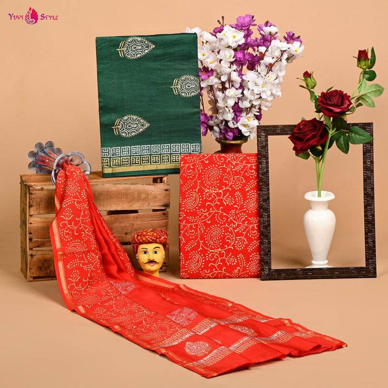 Designer Hand Block Print Chanderi Silk Suit set with Premium Chanderi Dupatta (CHDYS06)