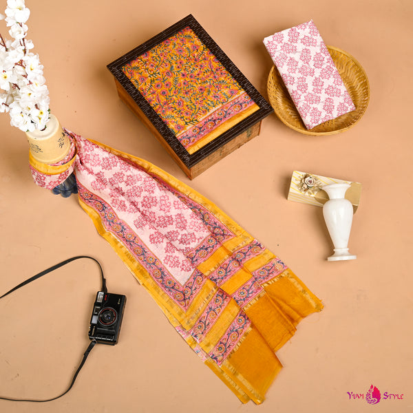 Designer Hand Block Print Chanderi Silk Suit set with Premium Chanderi Dupatta (CHDYS19)
