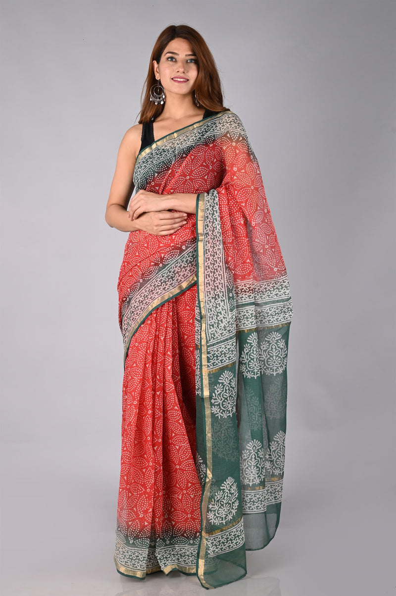 DESIGNER HAND BLOCK PRINTED KOTA DORIYA SILK SAREE (KDSYS03)