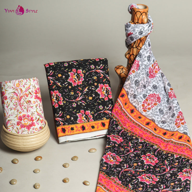 TRADITIONAL HAND BLOCK PRINT PURE COTTON SUIT WITH COTTON MULMUL DUPATTA( MALYS195)