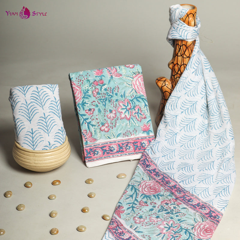 ELEGANT AND BLOCK PRINT PURE COTTON SUIT WITH COTTON MULMUL DUPATTA(MALYS196)